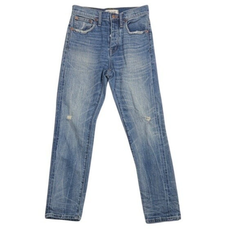 Madewell Cruiser Straight‎ Jeans 24 Blue Distressed Button Fly High Rise G1910